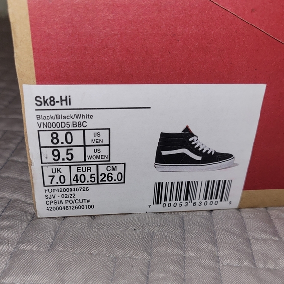 Vans Sk8 Hi, Black, size 8 men, 9.5 women - Picture 6 of 6